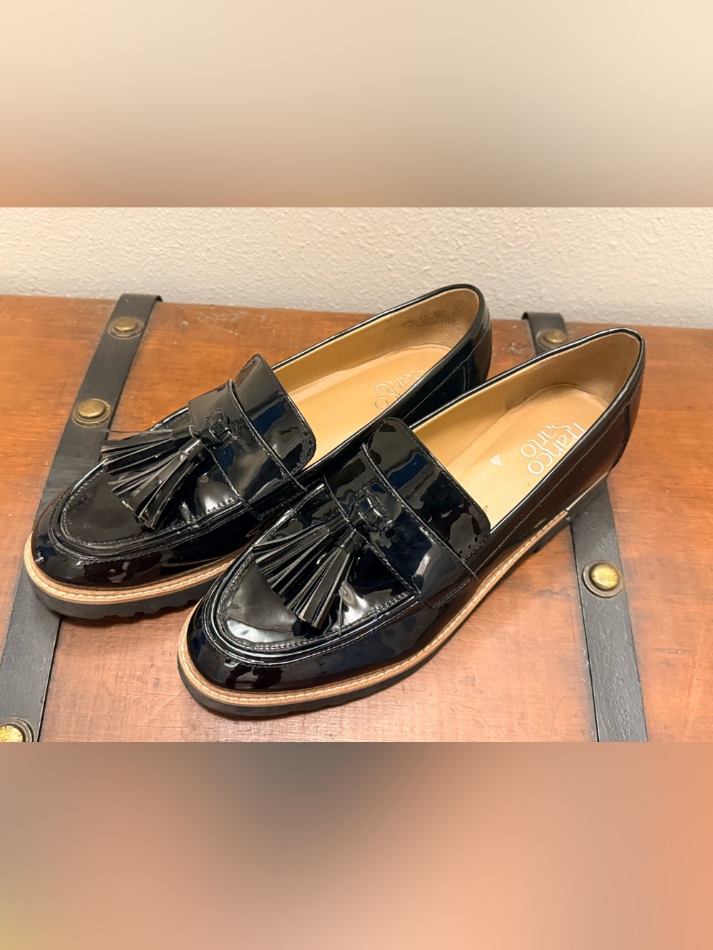 Franco Sarto Black Patent Tassel Loafers